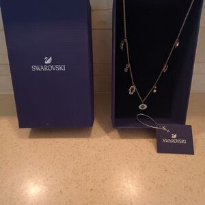 Swarovski Gold Necklace with Eye Pendant and Charms-Adjustable 20" to choker NWT